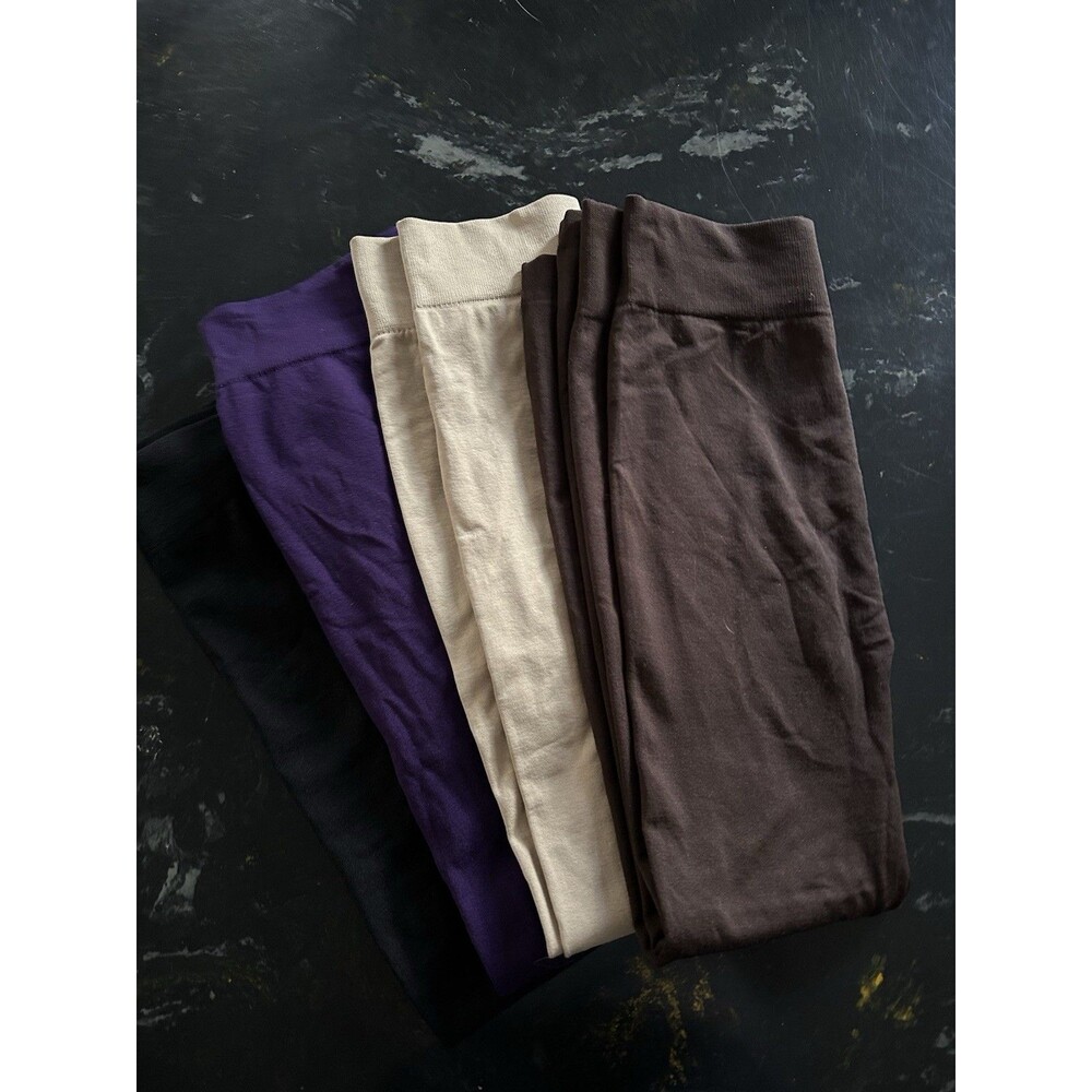 Lot Of 4 Mopas Leggings Womens Black Purple Khaki Brown Stretchy Nylon Spandex - Picture 2 of 8